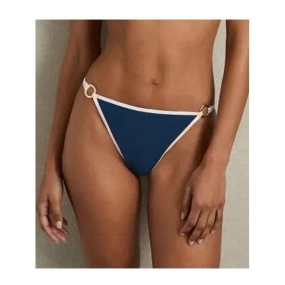 New Reiss Bianca Contrast Trim Bikini Bottom in Blue/White 10